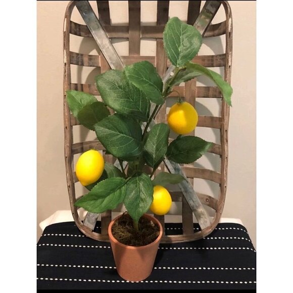 Artificial Lemon Tree Terra Cotta Pot Farmhouse Decor Kitchen 18in Tall Yellow - Picture 2 of 2